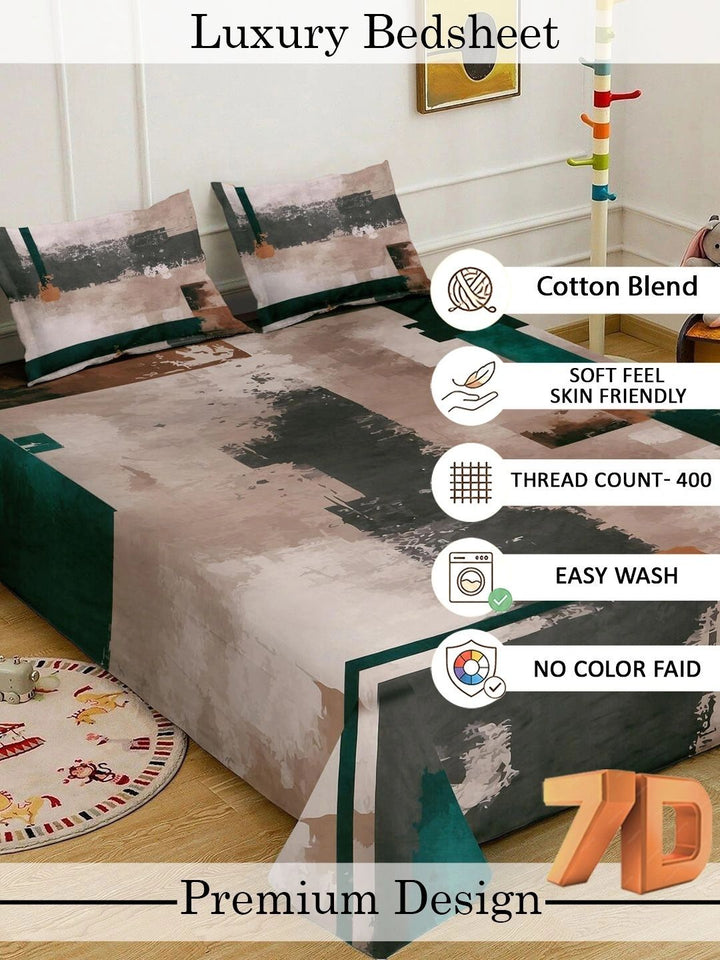 Myntra Elegant Homes Coklat & Hijau Geometrik 300 TC Cadar Katil King dengan 2 Sarung Bantal