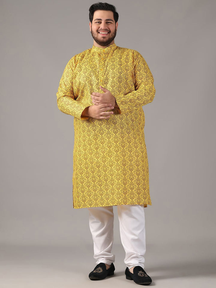 SOJANYA PLUS Plus Size Lelaki Motif Etnik Bercetak Kolar Jalur Kurta Lurus Dengan Piyama