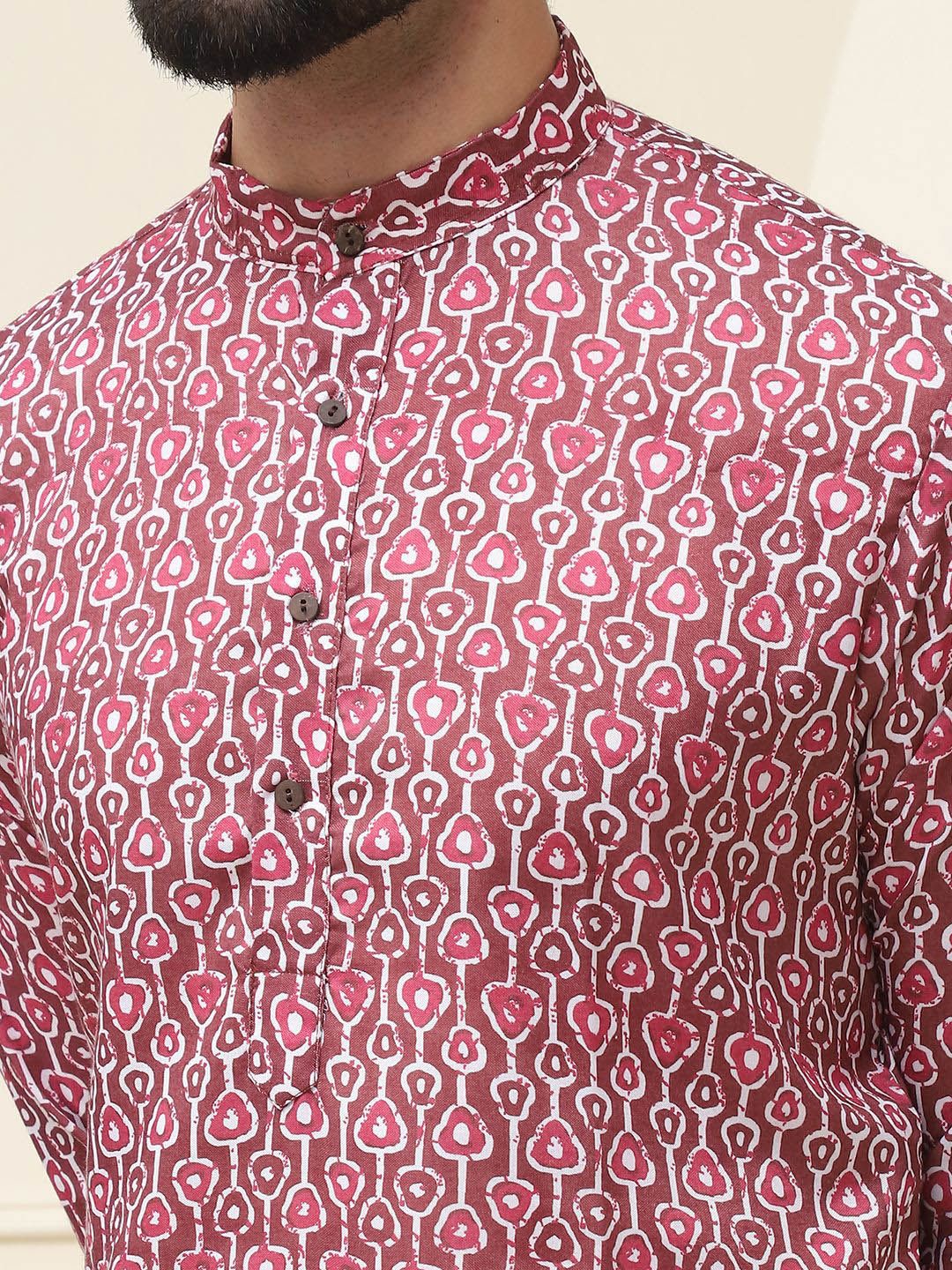SOJANYA Kurta Kapas Tulen Bercetak Geometrik Biasa Dengan Pijama