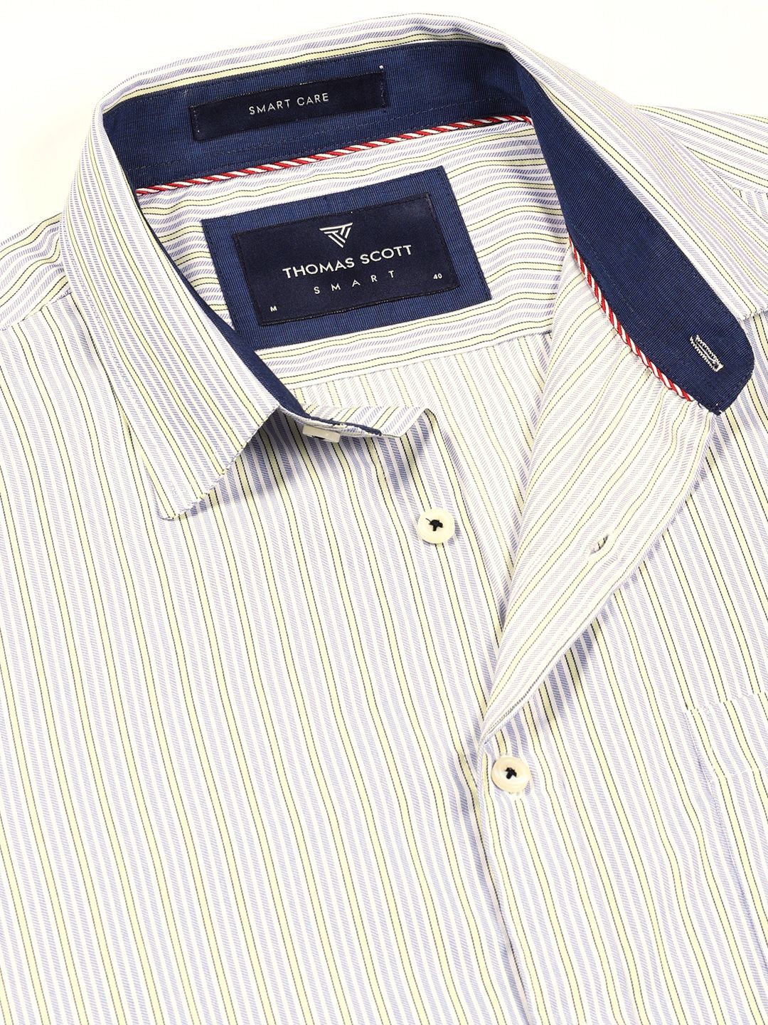Thomas Scott Men Smart Spread Collar Pinstripes Striped Cotton Formal Shirt