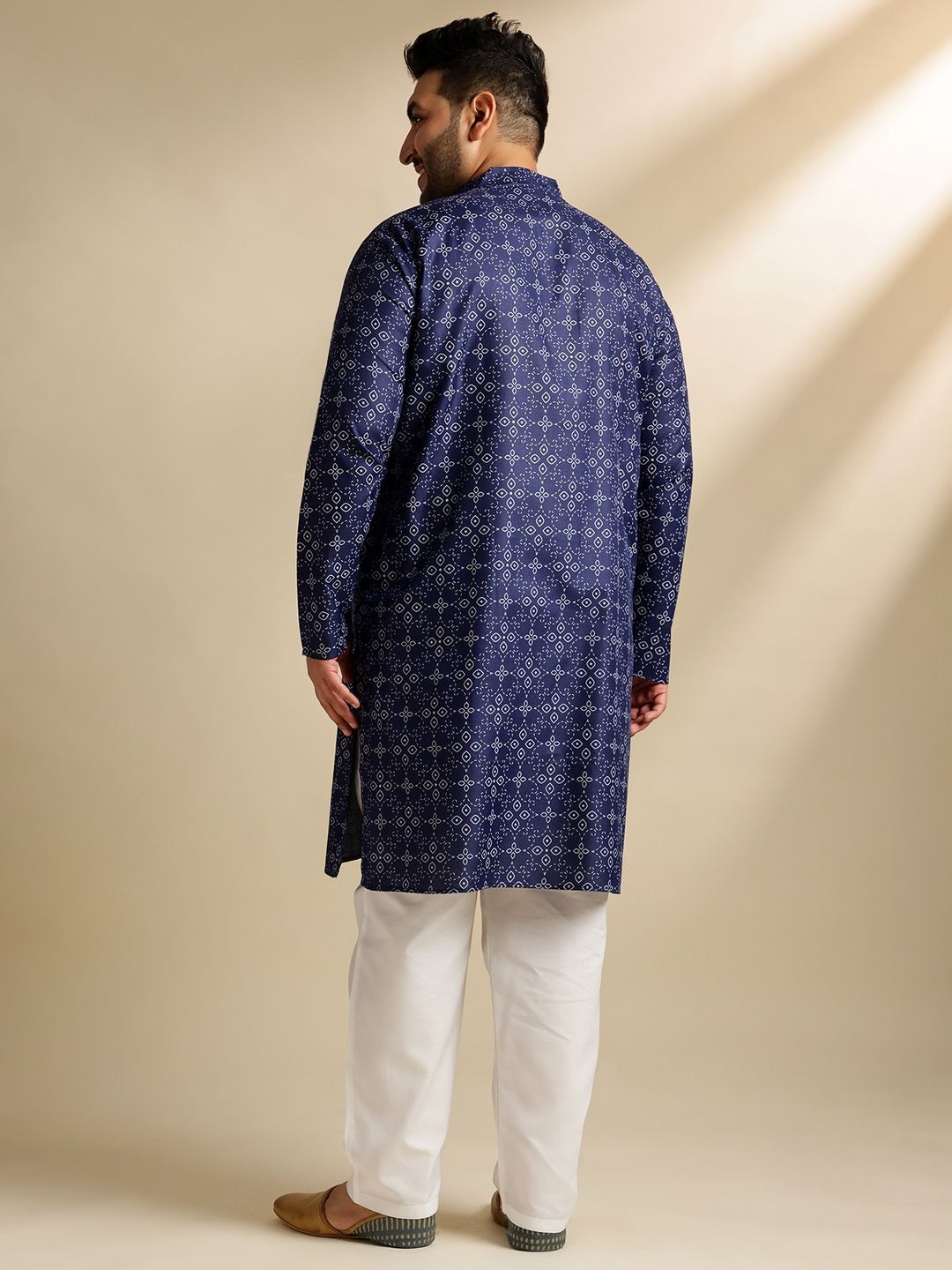 SOJANYA PLUS Ethnic Motifs Printed Mandarin Collar Straight Cotton Linen Kurta