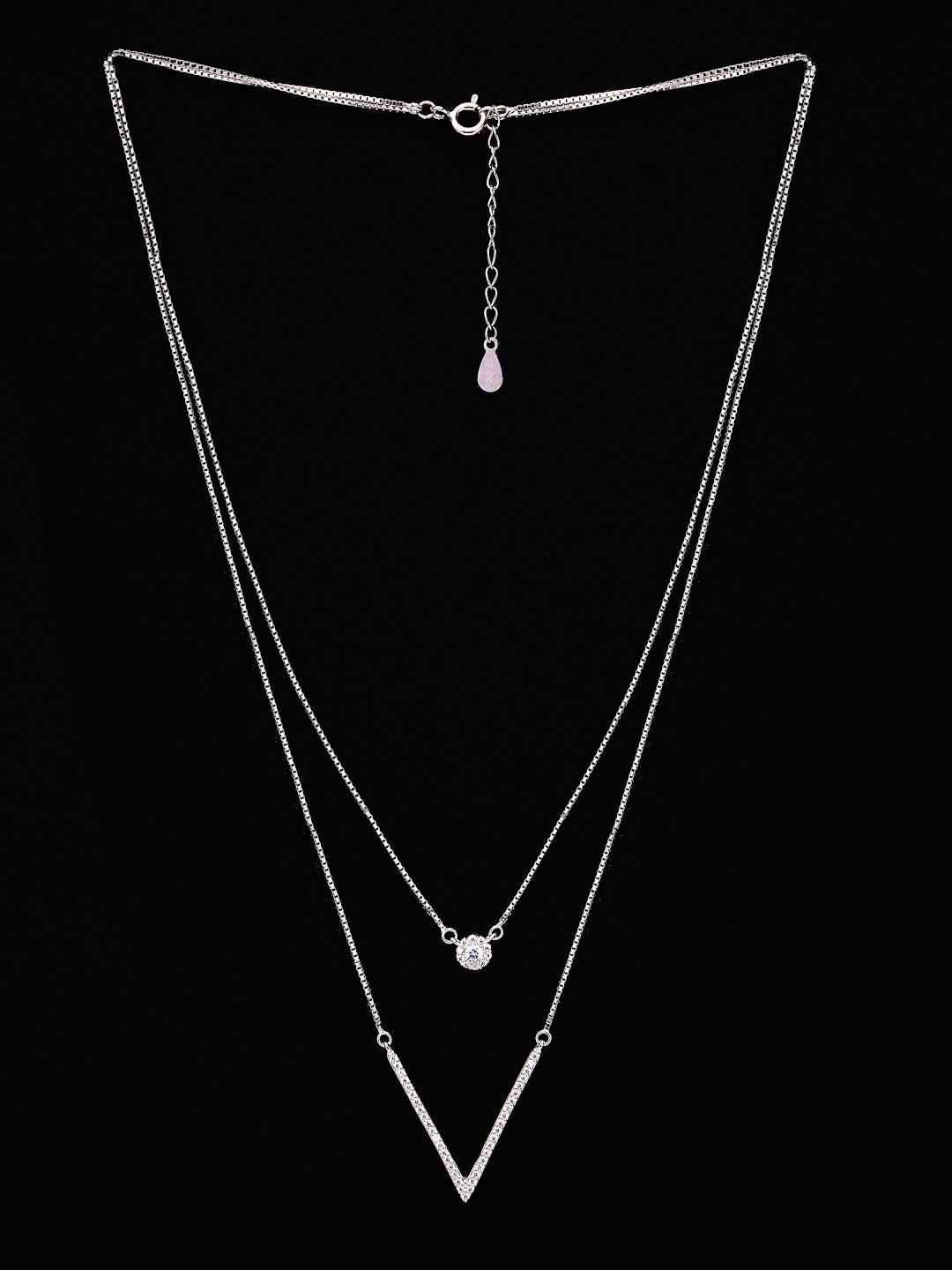 PANASH 925 Sterling Silver Rhodium-Plated Layered CZ-Studded Twin Necklace
