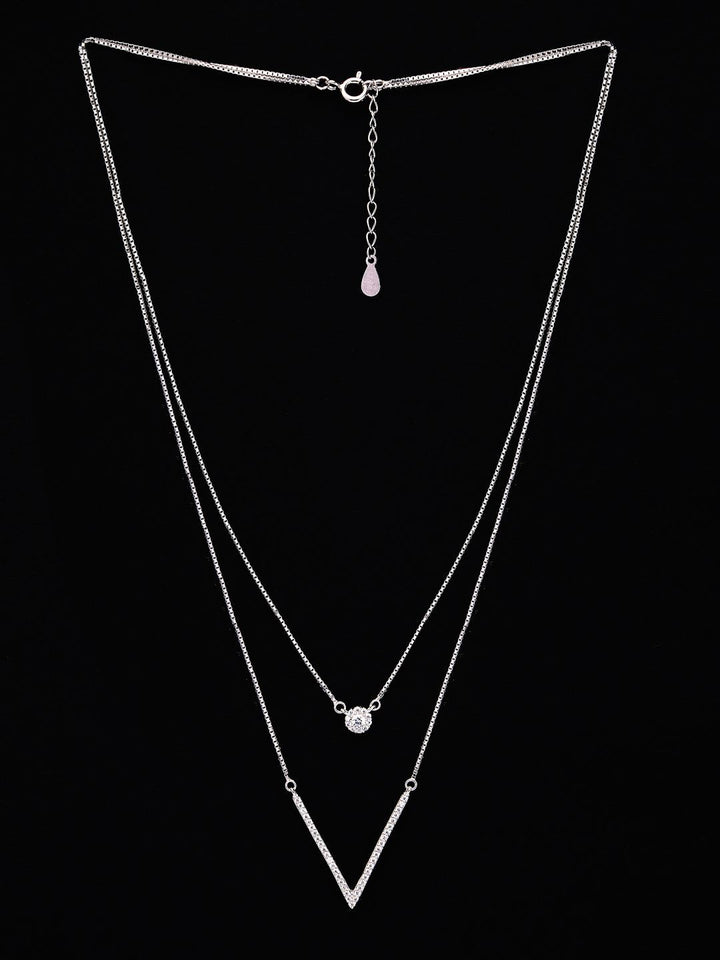 PANASH 925 Sterling Perak Kalung Berkembar Berlapis Rhodium Berlapis CZ