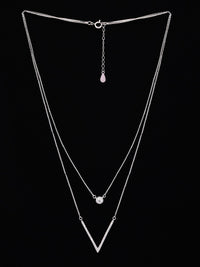 PANASH 925 Sterling Perak Kalung Berkembar Berlapis Rhodium Berlapis CZ