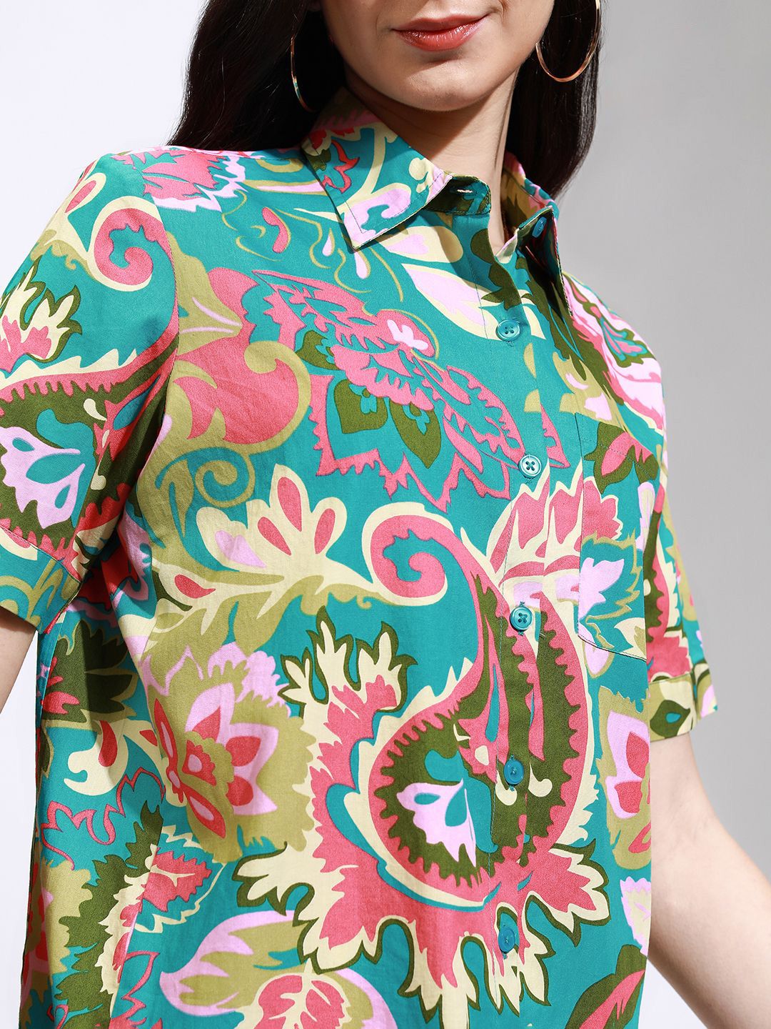 Tokyo Talkies Women Mui Printed Button Down Half Slleve Shirt