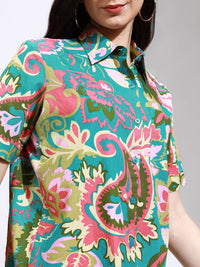 Tokyo Talkies Women Mui Printed Button Down Half Slleve Shirt