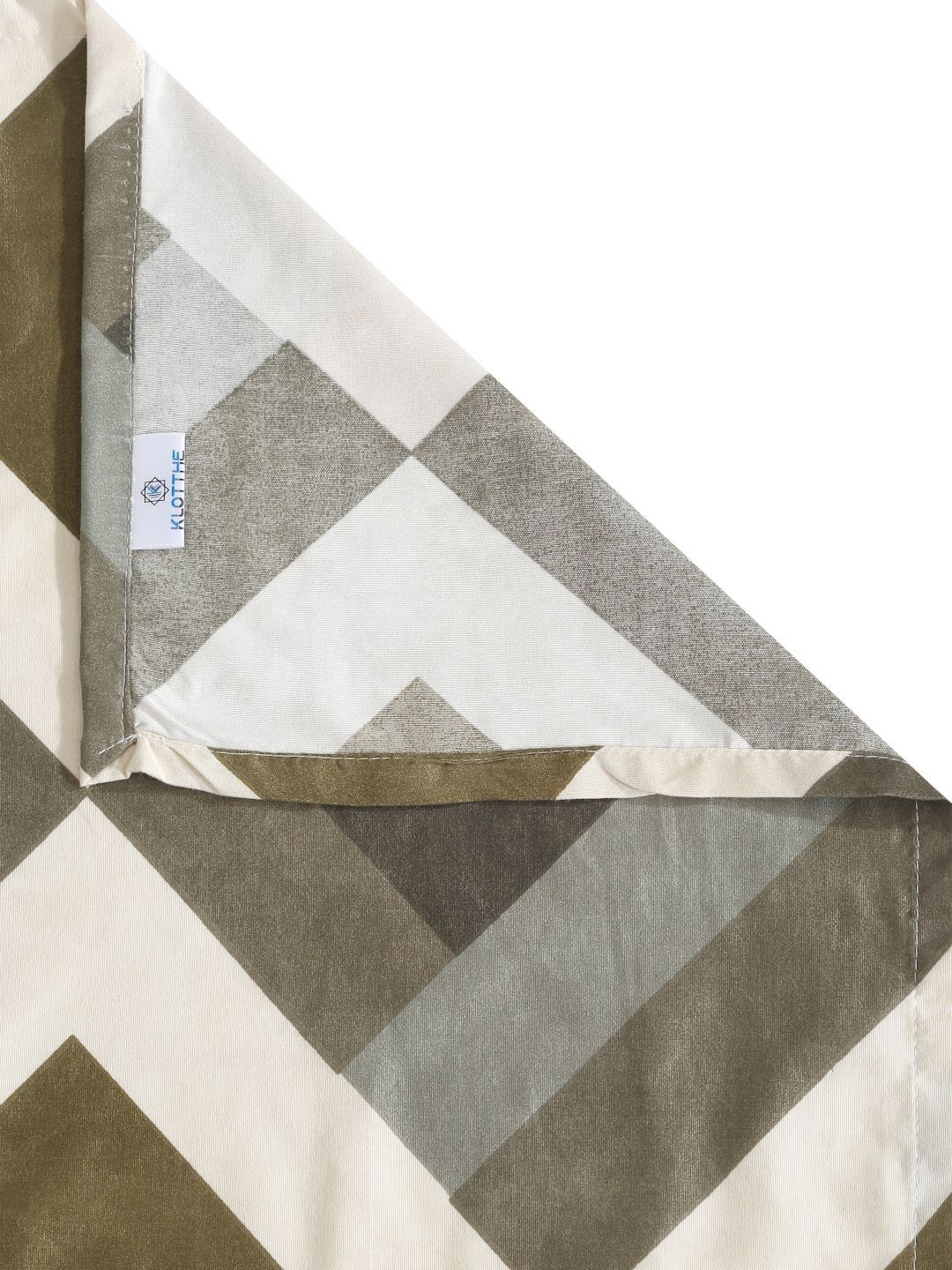 KLOTTHE Olive Geometric Cotton 300 TC Cadar Tempat Tidur King Halus dengan 2 Sarung Bantal-250 x 225 cm