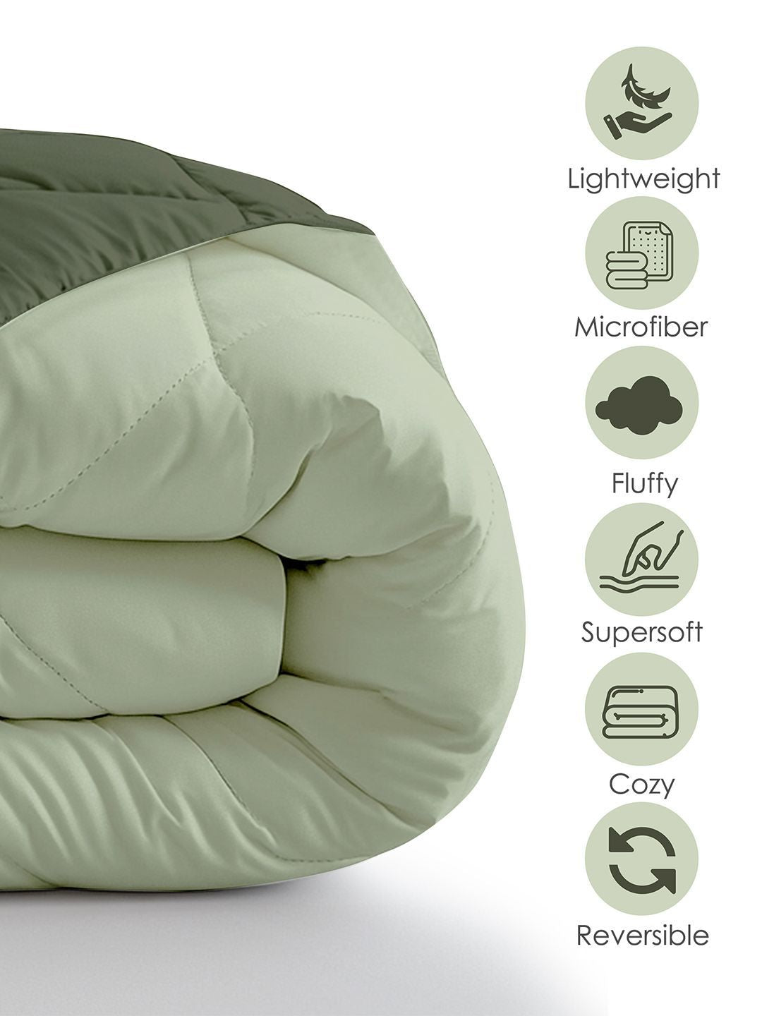 Story@home Olive Green Solid Reversible 240 GSM Heavy Winter Double Bed Comforter