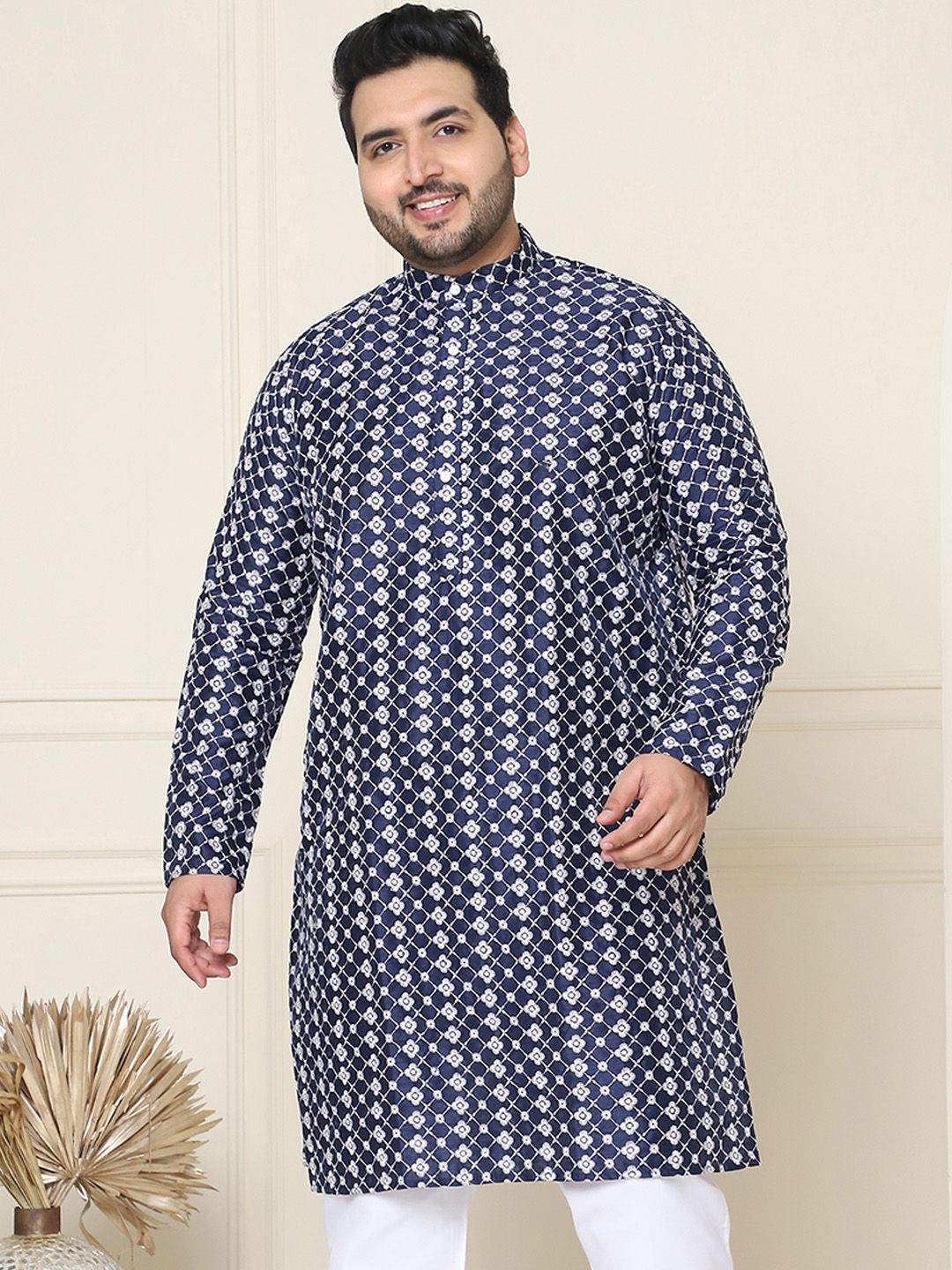 SOJANYA PLUS Kurta Lurus Kolar Mandarin Sulam Bunga