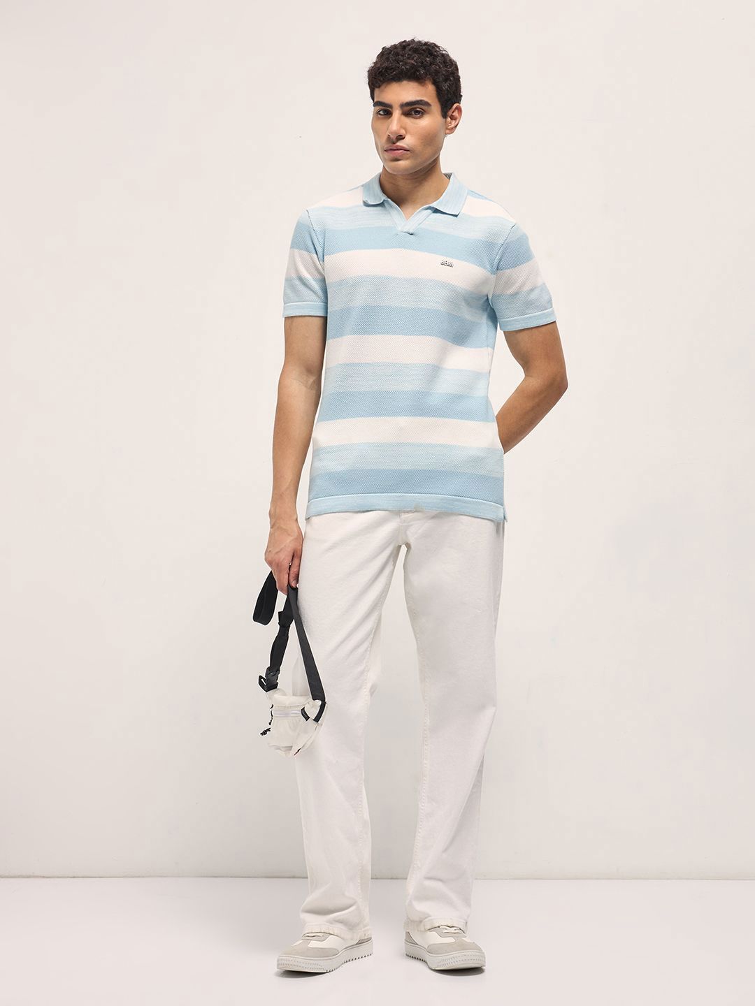 THE BEAR HOUSE Men Striped Polo Collar Cotton Slim Fit T-shirt