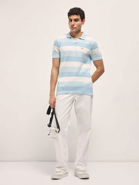 THE BEAR HOUSE Men Striped Polo Collar Cotton Slim Fit T-shirt
