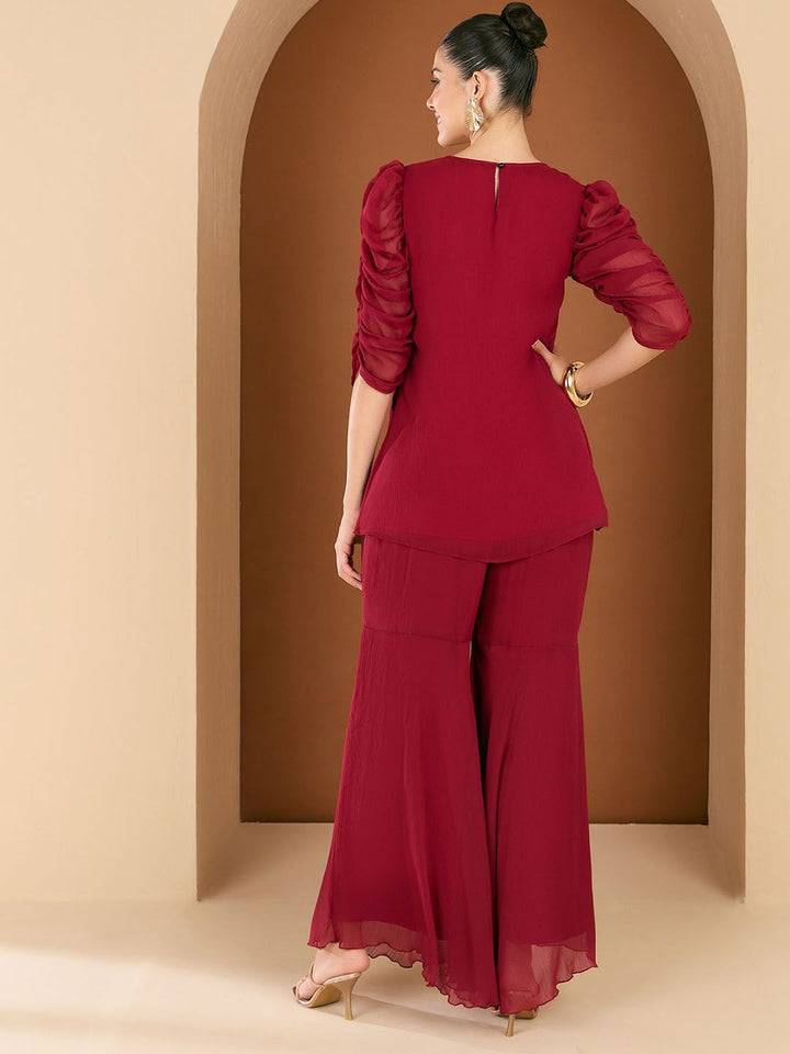 Antheaa Embellished Round Neck Top With Palazzo