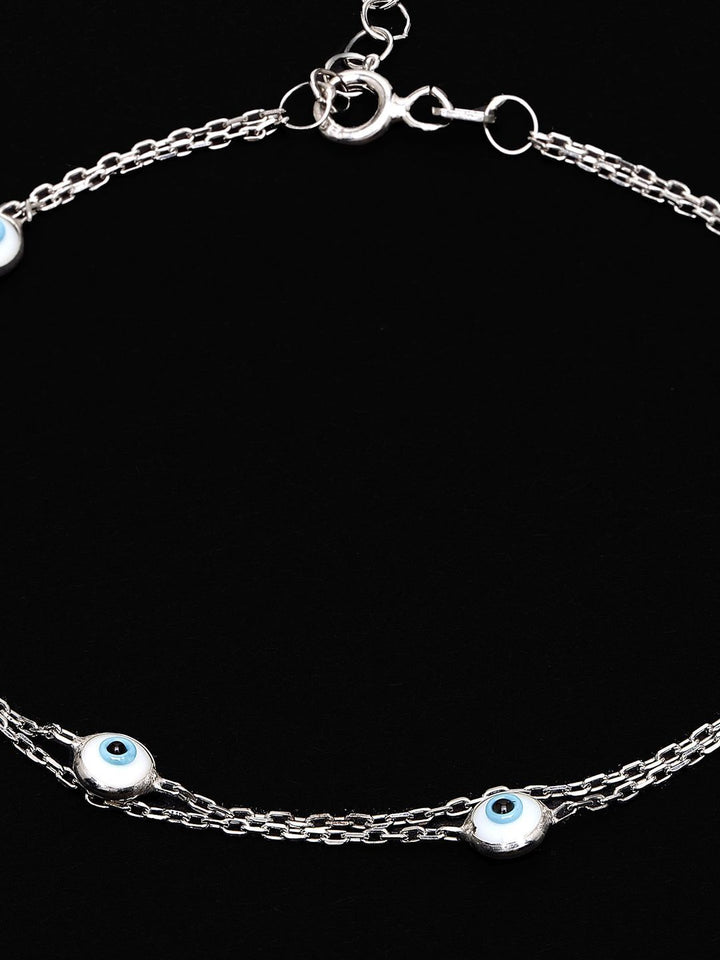 PANASH 925 Sterling Silver Rhodium-Plated Stone Studded Evil Eyes Multistrand Bracelet