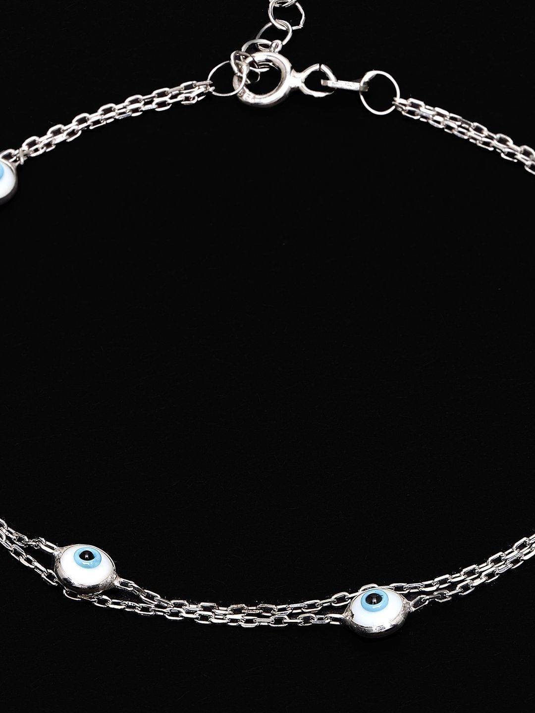 PANASH 925 Sterling Silver Rhodium-Plated Stone Studded Evil Eyes Multistrand Bracelet