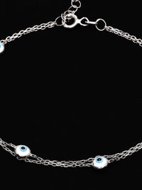 PANASH 925 Sterling Silver Rhodium-Plated Stone Studded Evil Eyes Multistrand Bracelet