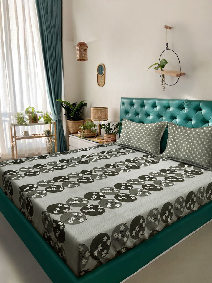 Myntra Elegant Homes Olive Green Floral Pure Cotton Set Cadar King 400 TC-2.5mX2.25m