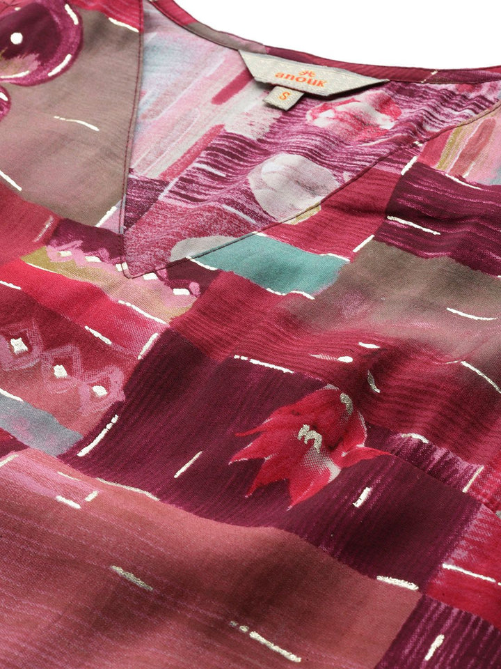 Anouk Printed V-Neck Straight Kurta