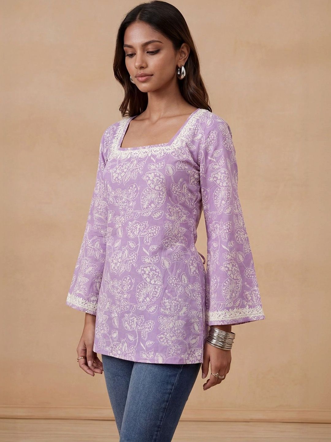 Kurta Bercetak Bunga Rumah Wanita Chikankari