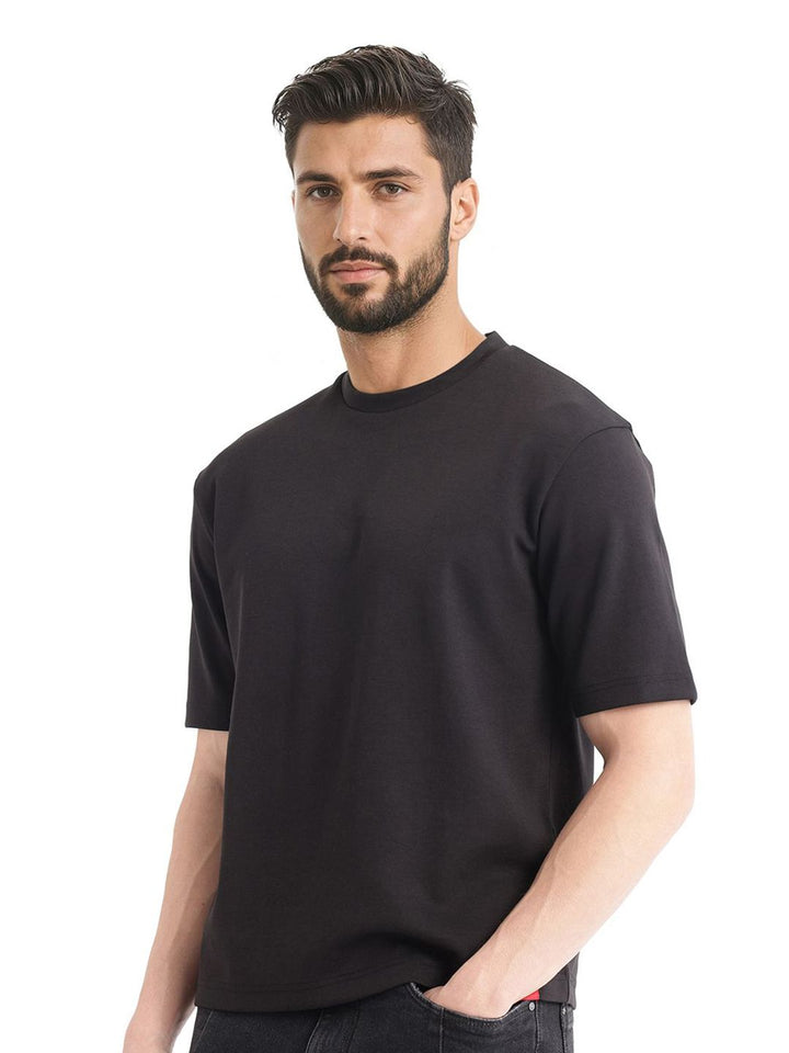 RARE RABBIT Men Solid Round Neck Cotton Oversized T-shirt