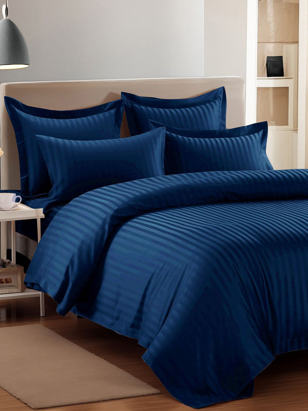 Story@home Navy Blue Striped 300 TC Queen Bedsheet Set 2.25 m X 2.50 m
