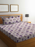 Myntra Elegant Homes White Geometric Pure Cotton 400 TC King Superfine Bedsheet dengan 2 Sarung Bantal-98 x 89 inci