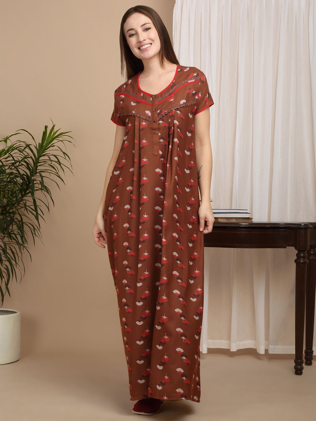 Sweet Dreams Women's Pure Cotton Printed Maxi Nightdress