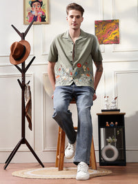 Eszett Floral Printed Spread Collar Embroidered Casual Shirt