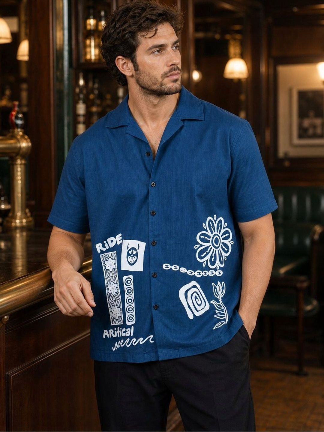 Baju Kasual Kapas Kolar Cuba Bercetak Perbualan Lelaki Eszett