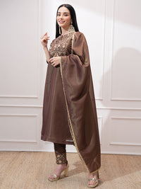 Vishudh Women Ethnic Motifs Embroidered Regular Kurta with Trousers & With Dupatta