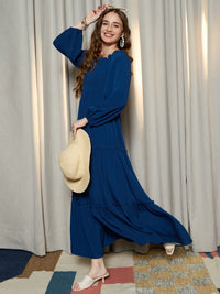 Berrylush Women Tiered Smocked Details Puff Sleeve A-Line Maxi Dress