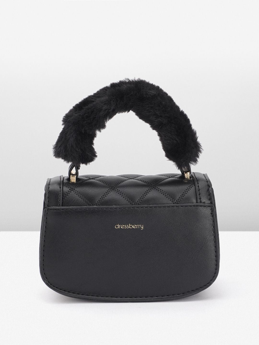 DressBerry Structured Brand Logo Embossed Quilted Satchel