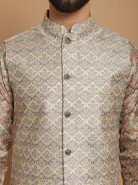 Anouk Beige Woven Design Striped Regular Straight Kurta With Churidar