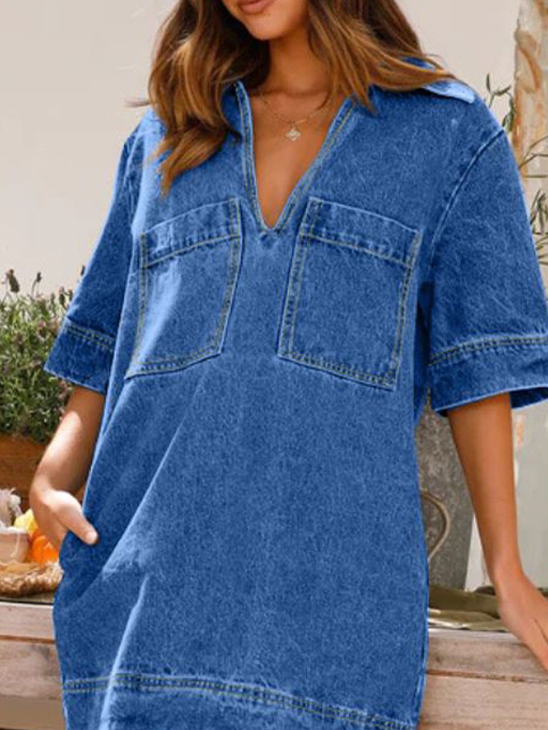 all about you Women Shirt Collar Cotton A-Line Above Knee Dress