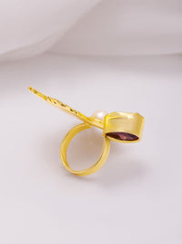 Rubans 18K Gold-Plated Sunburst Design Pearl & Amethyst Cincin Jari Laras