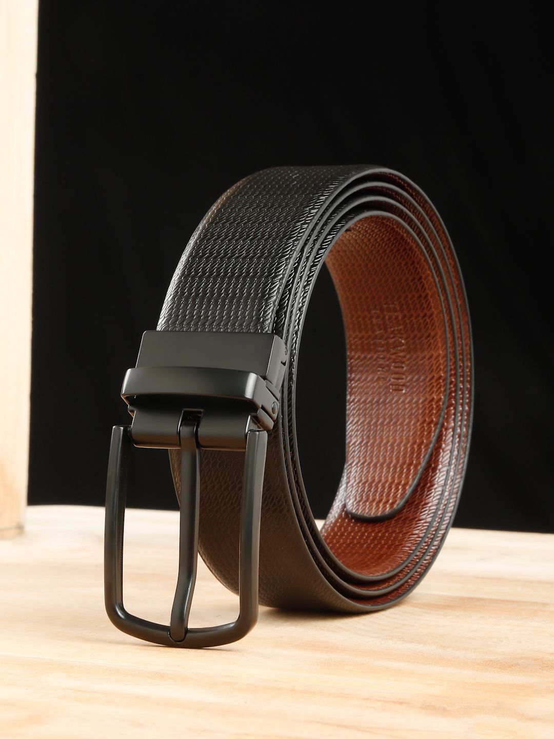 Teakwood Leathers Men Textured Leather Reversible Formal Belt