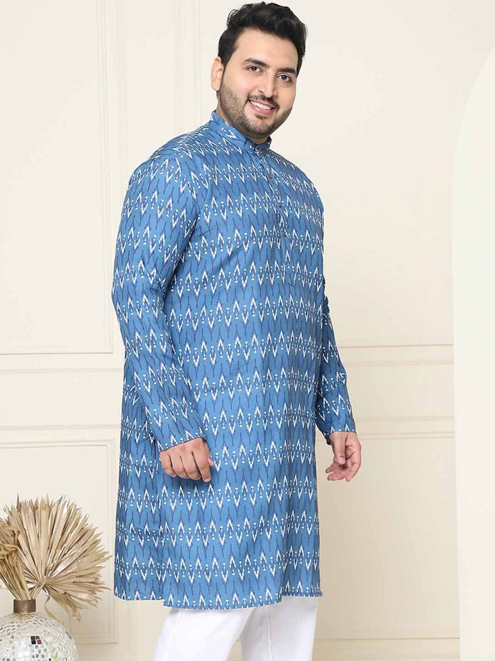 SOJANYA PLUS Motif Etnik Printed Band Collar Straight Cotton Kurta