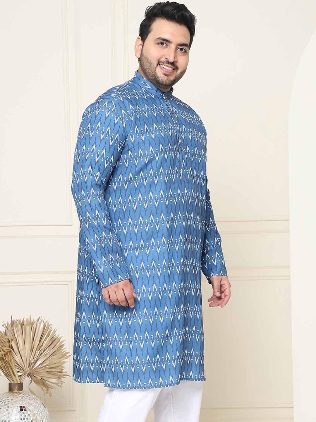 SOJANYA PLUS Motif Etnik Printed Band Collar Straight Cotton Kurta
