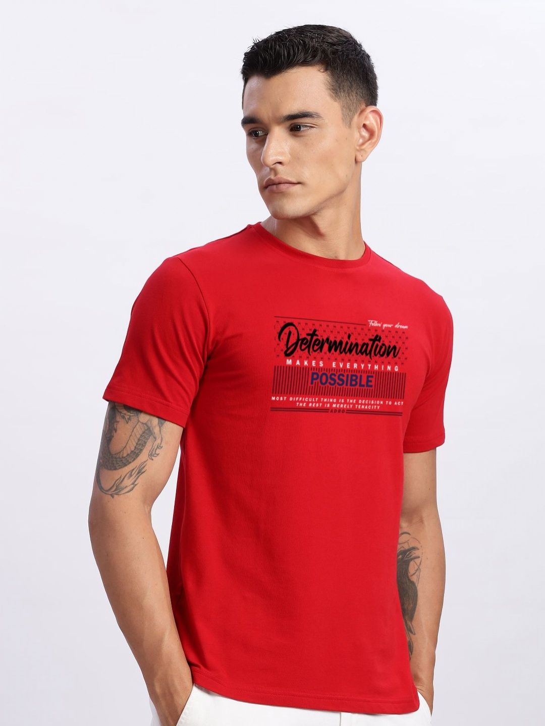 ADRO Typography Printed Round Neck Cotton T-shirt