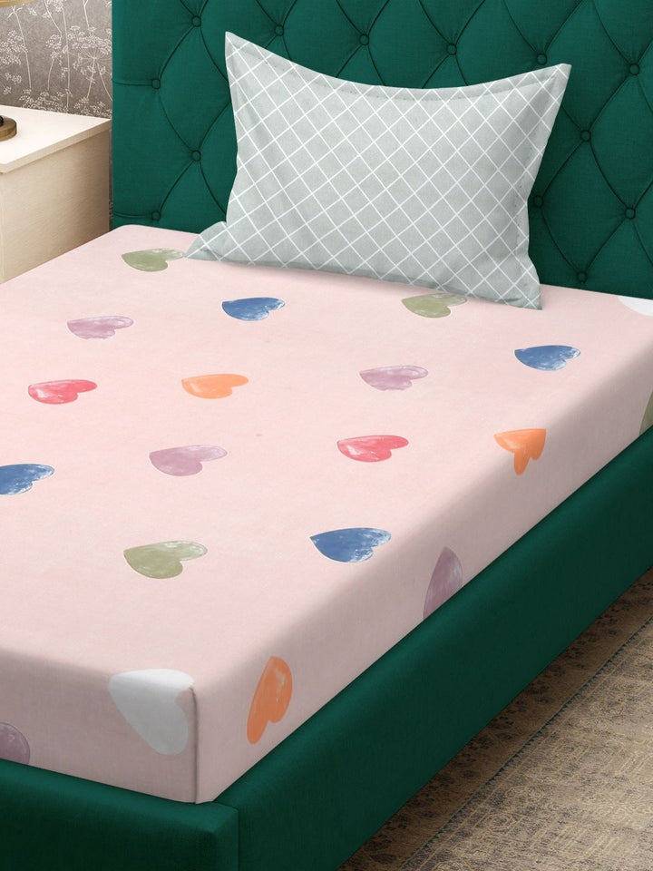 Myntra Elegant Homes Pink Printed 300 TC Fitted Set Cadar Katil Bujang 2.25 m x 1.5 m