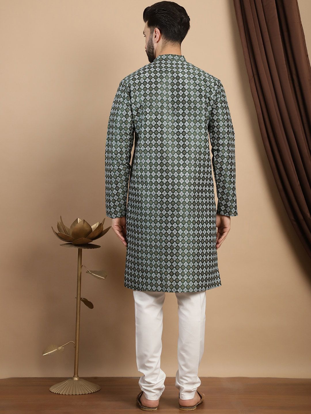 Anouk Geometric Printed Mandarin Collar Regular Straight Kurta With Churidar
