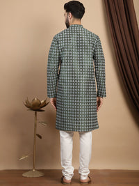 Anouk Geometric Printed Mandarin Collar Regular Straight Kurta With Churidar