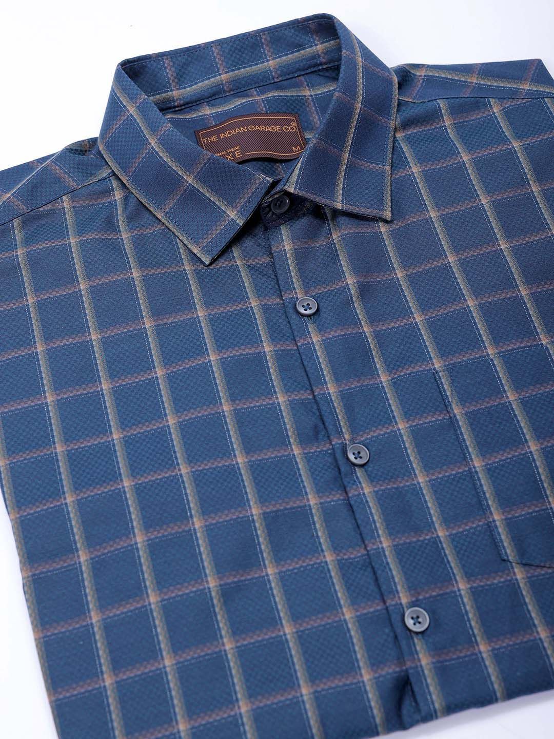 The Indian Garage Co. X Luxe Men Spread Collar Micro Checked Slim Fit Formal Shirt