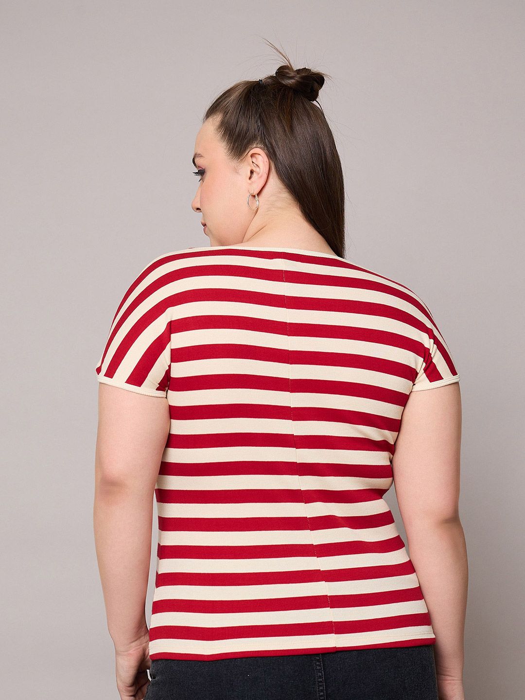 SASSAFRAS Women Plus Size Striped Cotton Top