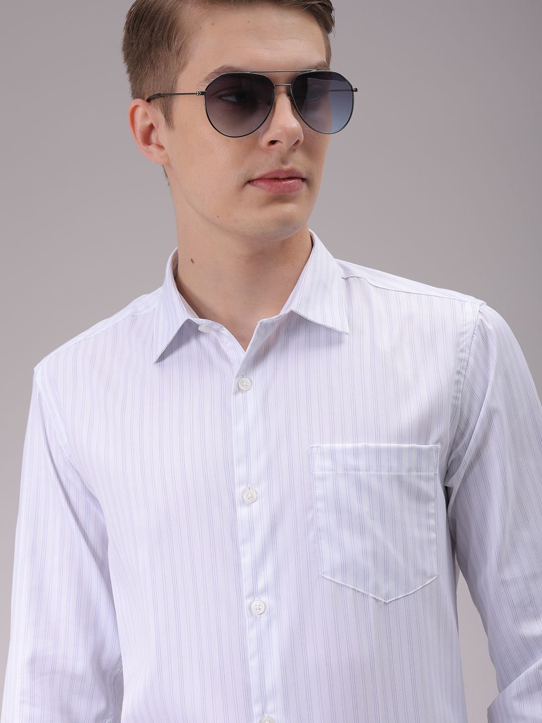 The Indian Garage Co. X Luxe Men Cutaway Collar Vertical Striped Slim Fit Formal Shirt