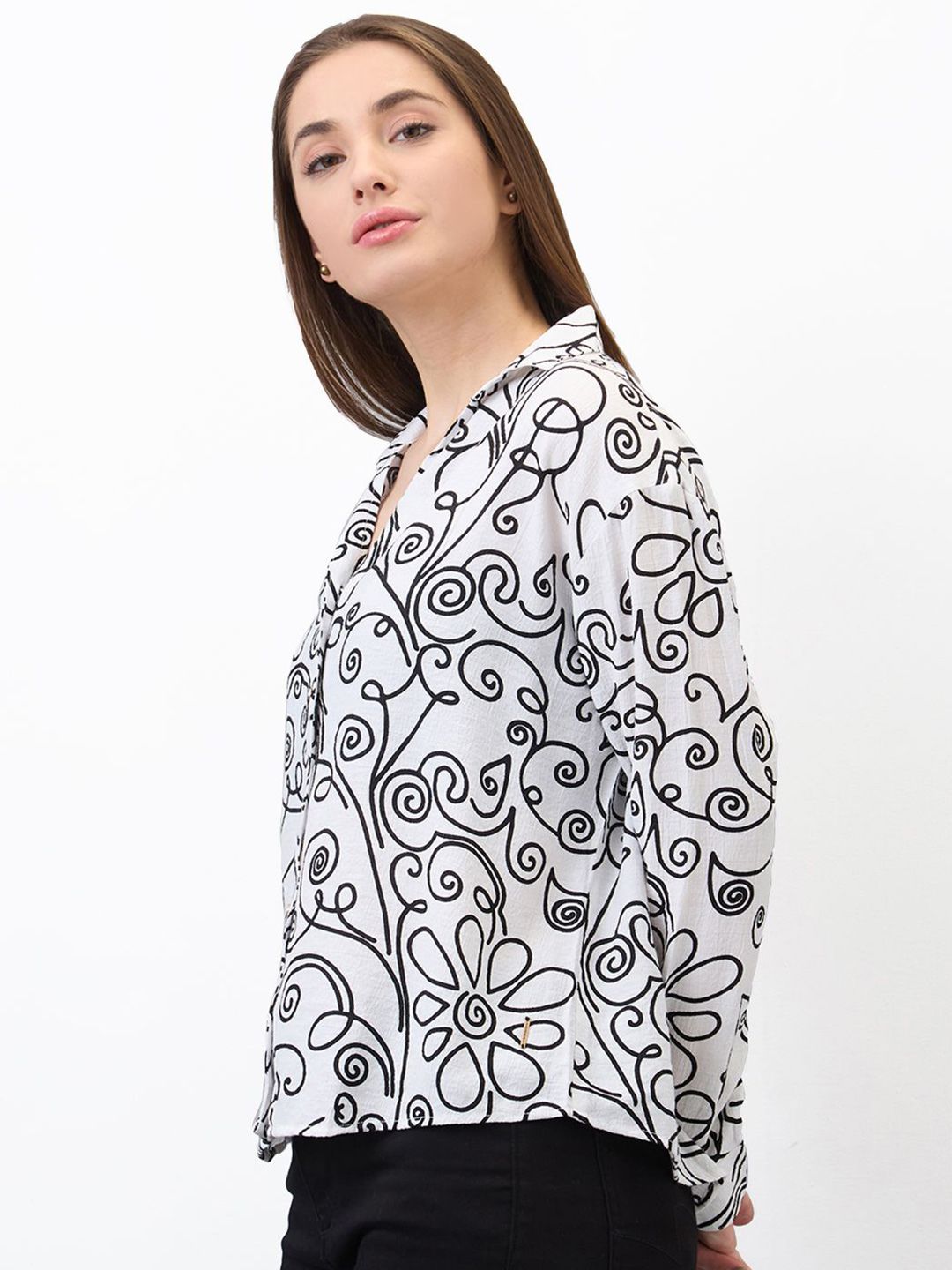 SPYKAR Women Printed Mandarin Collar Shirt Style Top
