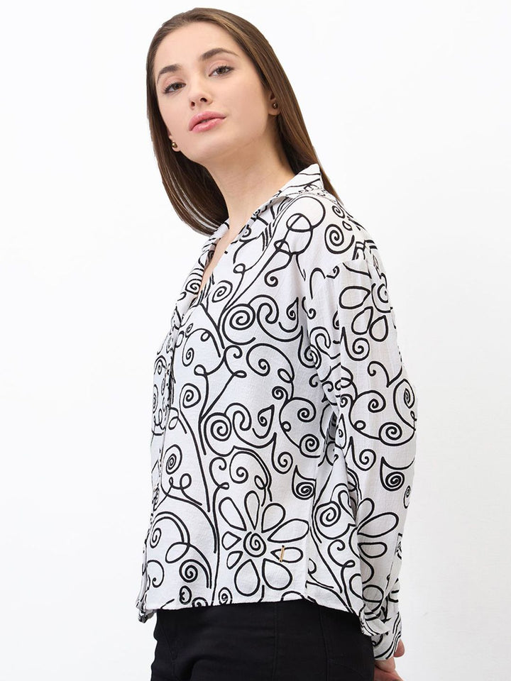 SPYKAR Women Printed Mandarin Collar Shirt Style Top