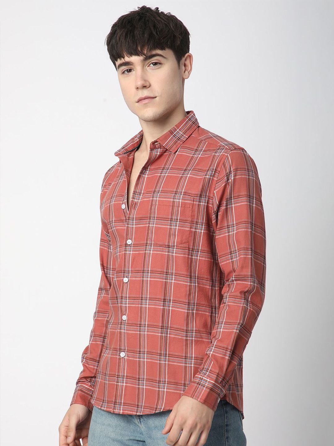 VASTRADO Men Classic Slim Fit Opaque Checked Casual Shirt