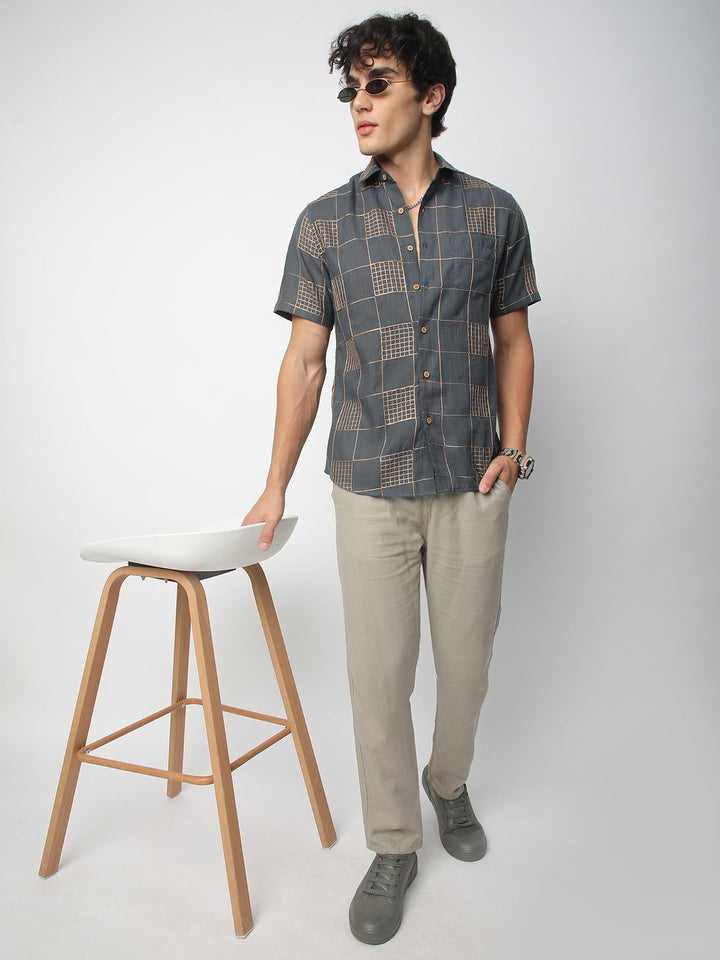 VASTRADO Men Classic Spread Collar Geometric Printed Cotton Slim Fit Casual Shirt