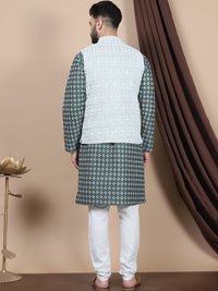 Motif Etnik Biru Anouk Bersulam Benang Lurus Bekerja Kurta Kapas Tulen dengan Churidar