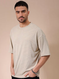 The Indian Garage Co Men Self Design Round Neck Oversized T-shirt
